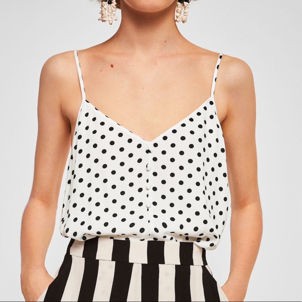 MANGO Polka Dot Buttoned Flowy Top